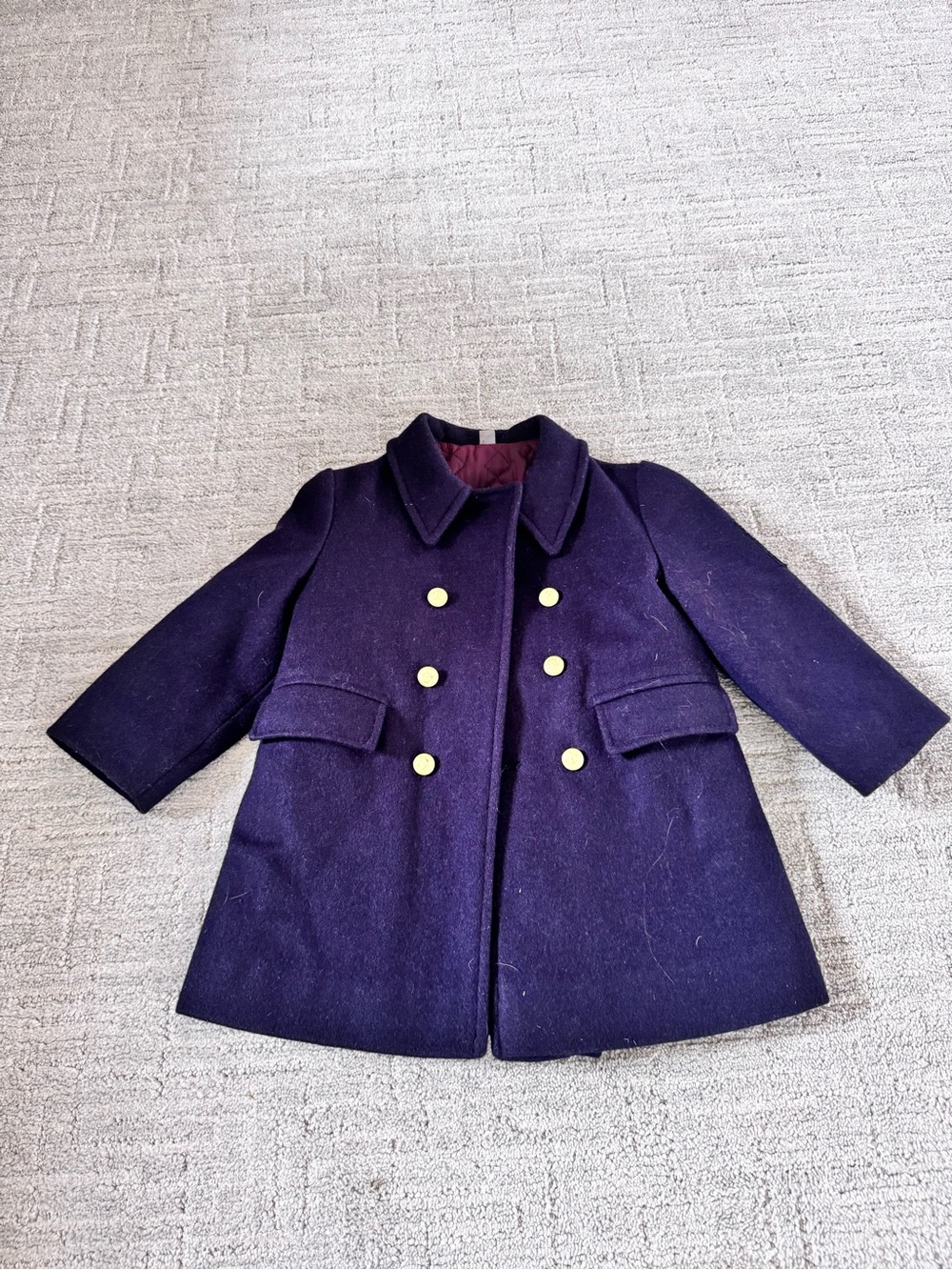 Vintage Kids Double-Breasted Wool Coat in Navy